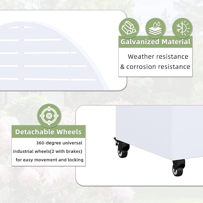 Casaphoria Metal Raised Garden Bed with Trellis and Wheels, 72"x47"x16" Arched Planter Box for Climbing Plants, Vegetables & Vines, Features Drainage Holes and Privacy Screen (White-Louvered)