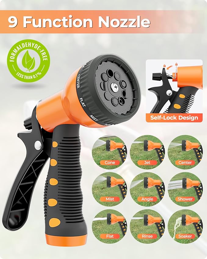 Ayleid Retractable Garden Hose Reel,1/2 in x 130 ft Wall Mounted Hose Reel, with 9- Function Sprayer Nozzle, Any Length Lock/Slow Return System/Wall Mounted/180°Swivel Bracket (Black)