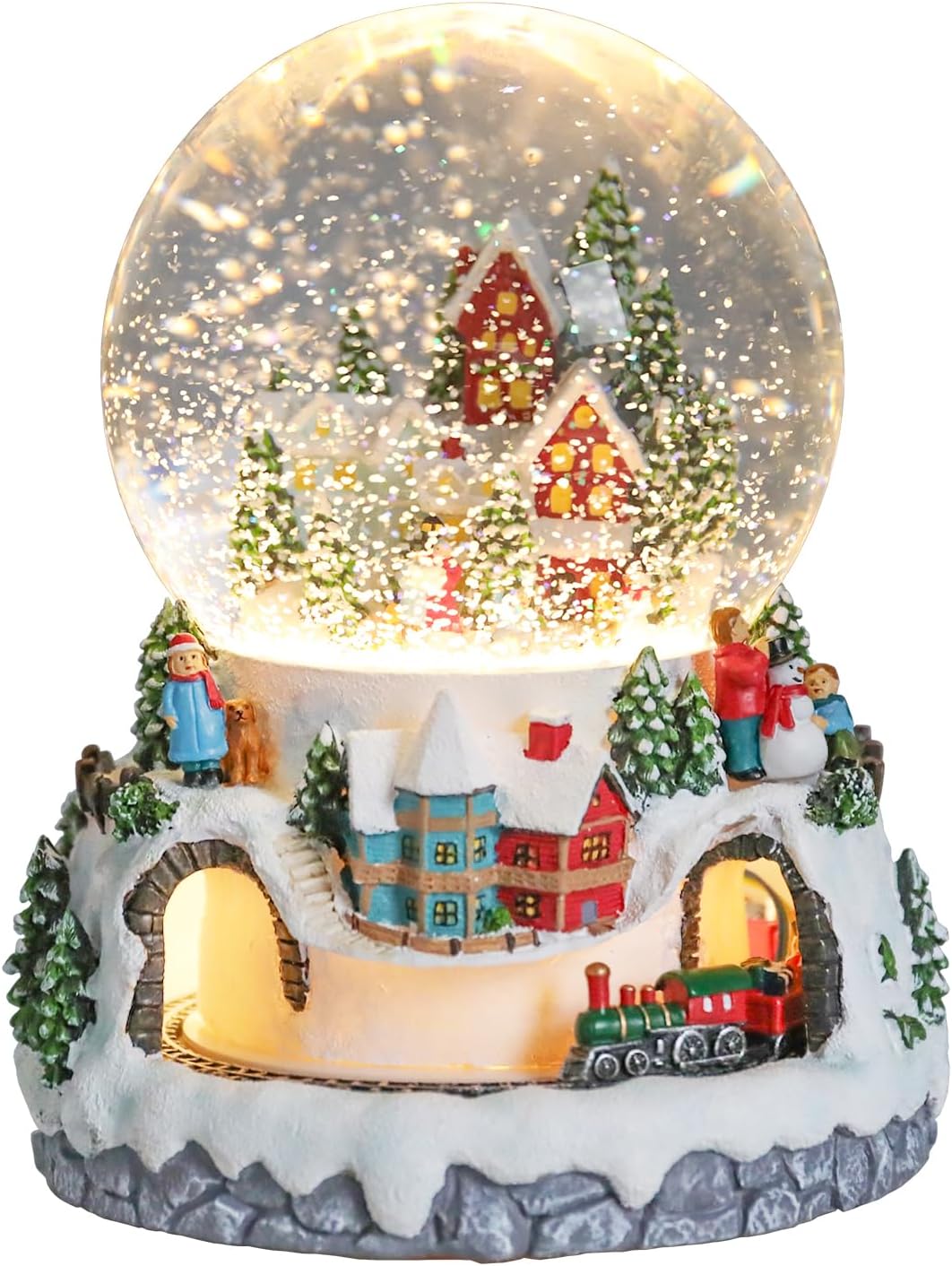 Christmas Village Snow Globes, Church House with Moving Train Musical Snow Globe Swirling Glittering Water Globes Christmas Birthday Gift for Girls Kids Daughters