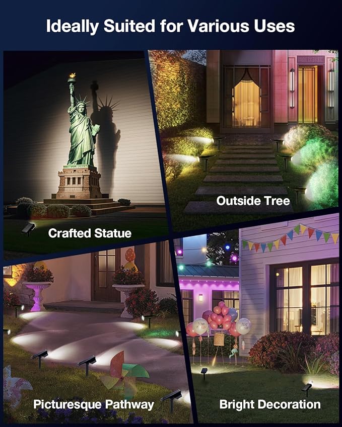Solar Power Spotlight Outdoor Waterproof Landscape LED Accent Lighting for Yard, Tree, Plants, Walls, Path, Garden, Statues, Adjustable Brightness,Dusk to Dawn Long Lasting 6 Pack Cool White
