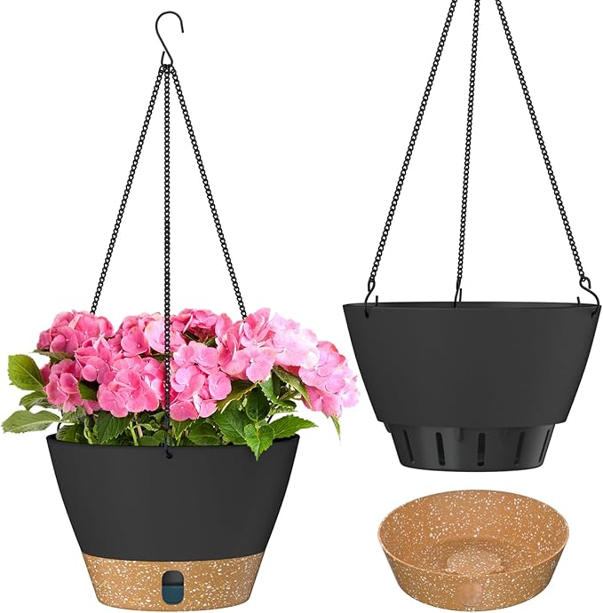 ZMTECH Hanging Planters for Indoor Plants Set of 2 Self Watering Hanging Pots Hanging Baskets Hanging Flower Pots for Outdoor Hanging Plants(8 Inch, Gray)