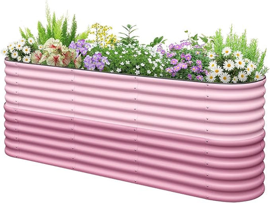 KING BIRD Raised Garden Bed 2.85 ft Tall 9 in 1 Galvanized Planter Garden Box Outdoor for Gardening, Deep Root Vegetables, Flowers 94.5X23.6X34.2 in, Pink