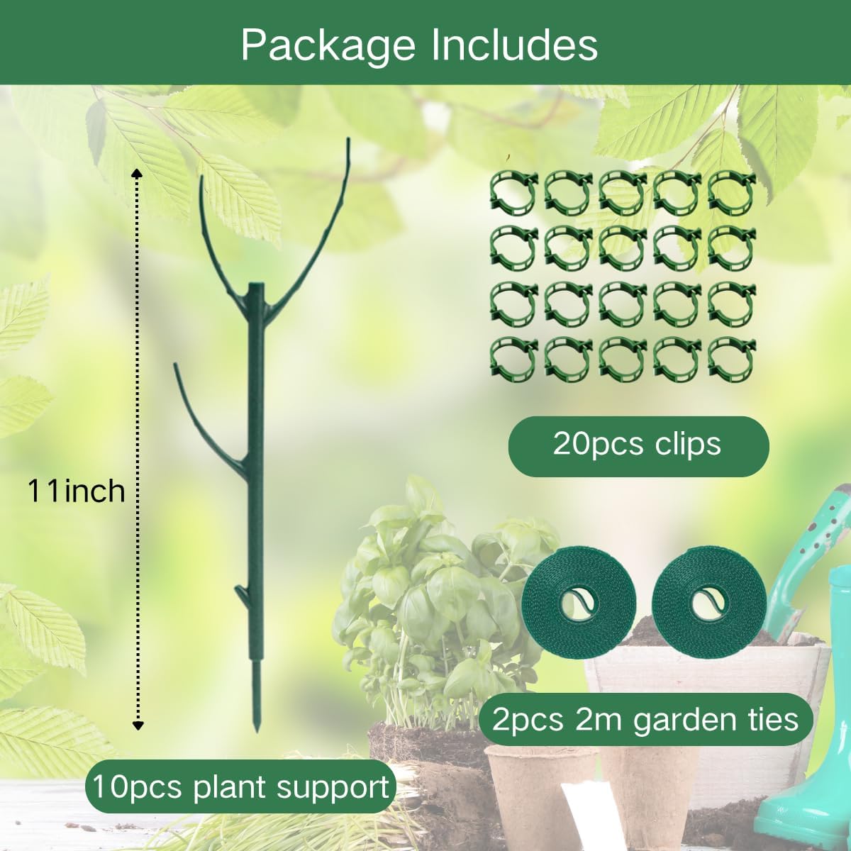 10 Pack Stackable Monstera Plant Support Stakes, 75inch Climbing Garden Plant Support Sticks Structures with 20pcs Clips & Ties, for Indoor Outdoor Plants Alternative to Moss Pole