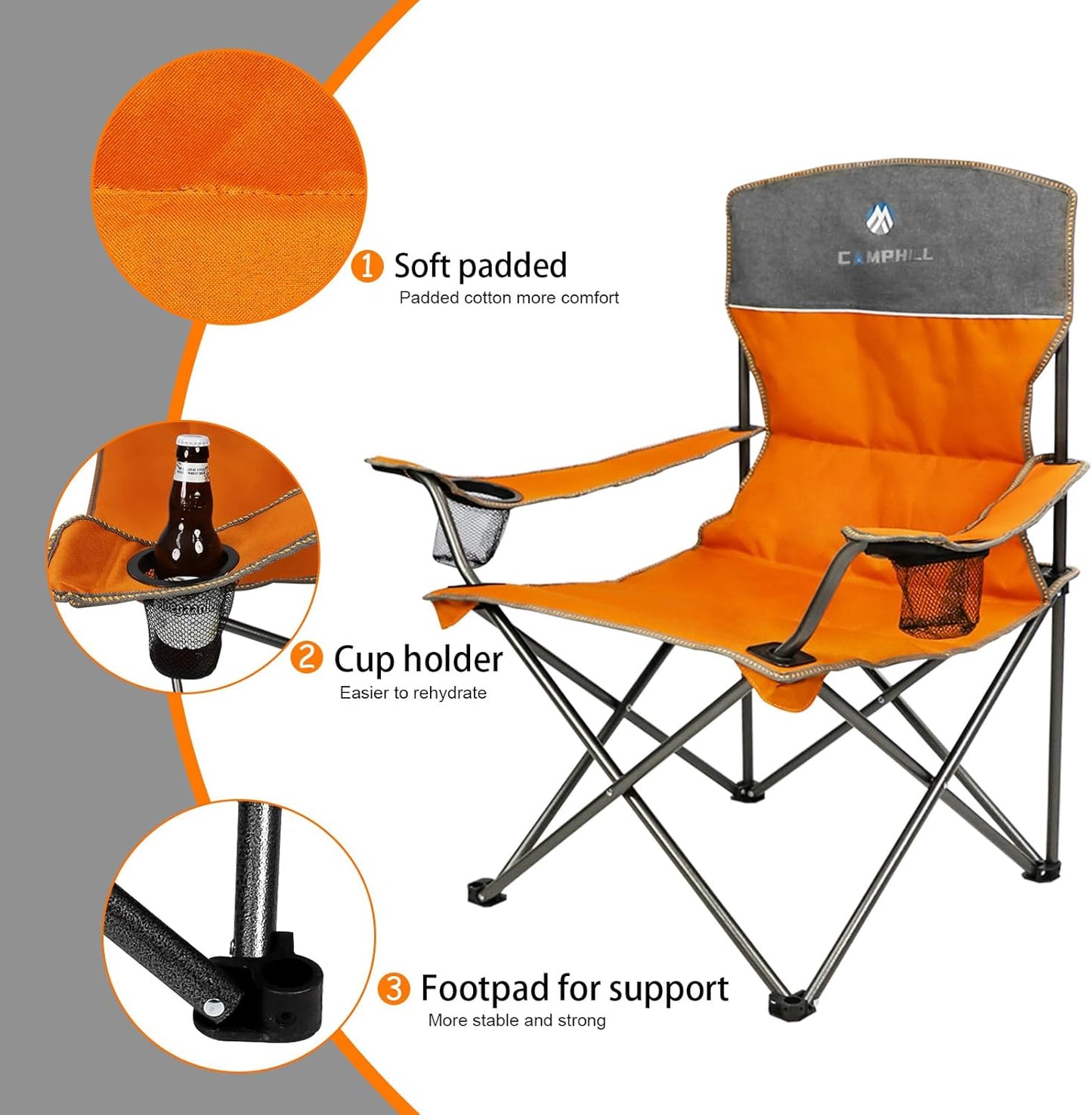 CAMPHILL Camping Chair Set of 3, Outdoor Folding Camping Chairs for Heavy People with Cup Holder & Carry Bag,Collapsible Chair Include One Sofa Chair and Two Single Chair,Support up to 500lbs