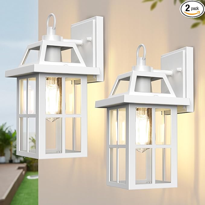WIHTU Outdoor Light Fixture, White Porch Lights with Glass Shade, Waterproof Wall Sconce Light, Fixtures Exterior Wall Lighting, Aluminum Anti-Rust Front Door Lanterns