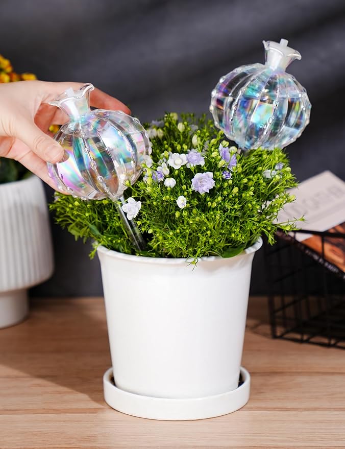 NiHome Iridescent Glass Cactus Plant Self-Watering Stakes (2 Large)