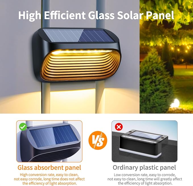 LETMY Solar Fence Lights Outdoor Waterproof, 6 Pack Fence Lights Solar Powered with 3 Modes, Auto On/Off Outdoor Solar Deck Lights for Outside Yard Stair Fence Deck Wall Patio Decor