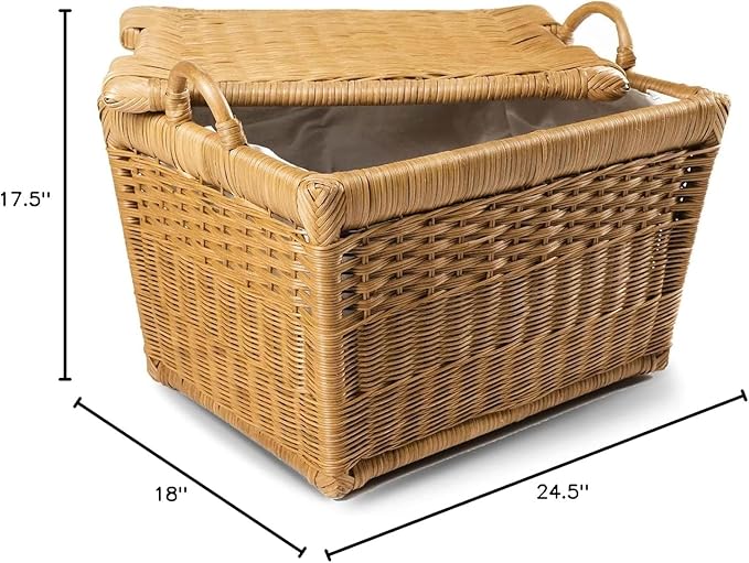 The Basket Lady Lift-Off Lid Wicker Storage Basket, Large, 24.5 in L x 18 in W x 17.5 in H, Sandstone
