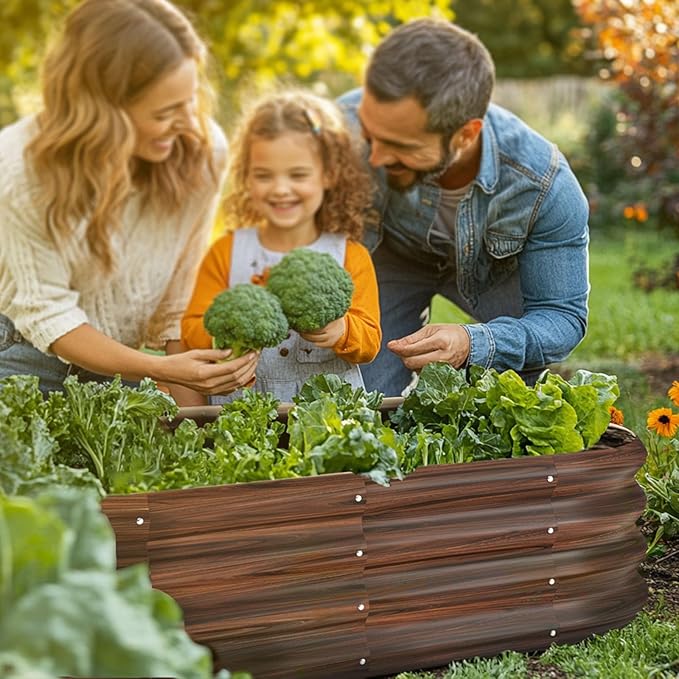 8x2x1ft Oval Galvanized Raised Garden Bed Outdoor 9-in-1 Large Metal Modular Planter Box Raised Beds for Gardening,Vegetables,Fruits,Flowers & Herbs (Brown)