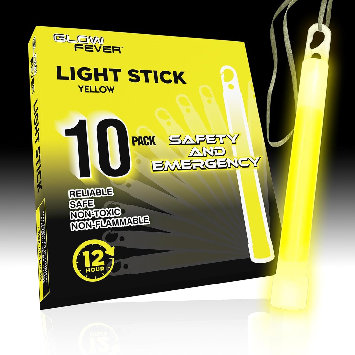 Glow Fever Emergency Safety Military Grade Glow Sticks, 10PCS, 6" Ultra Bright Light Sticks with 12 Hours Duration. Great for Hiking, Party, Camping, Blackouts, Hurricane and Survival Kits (Yellow)