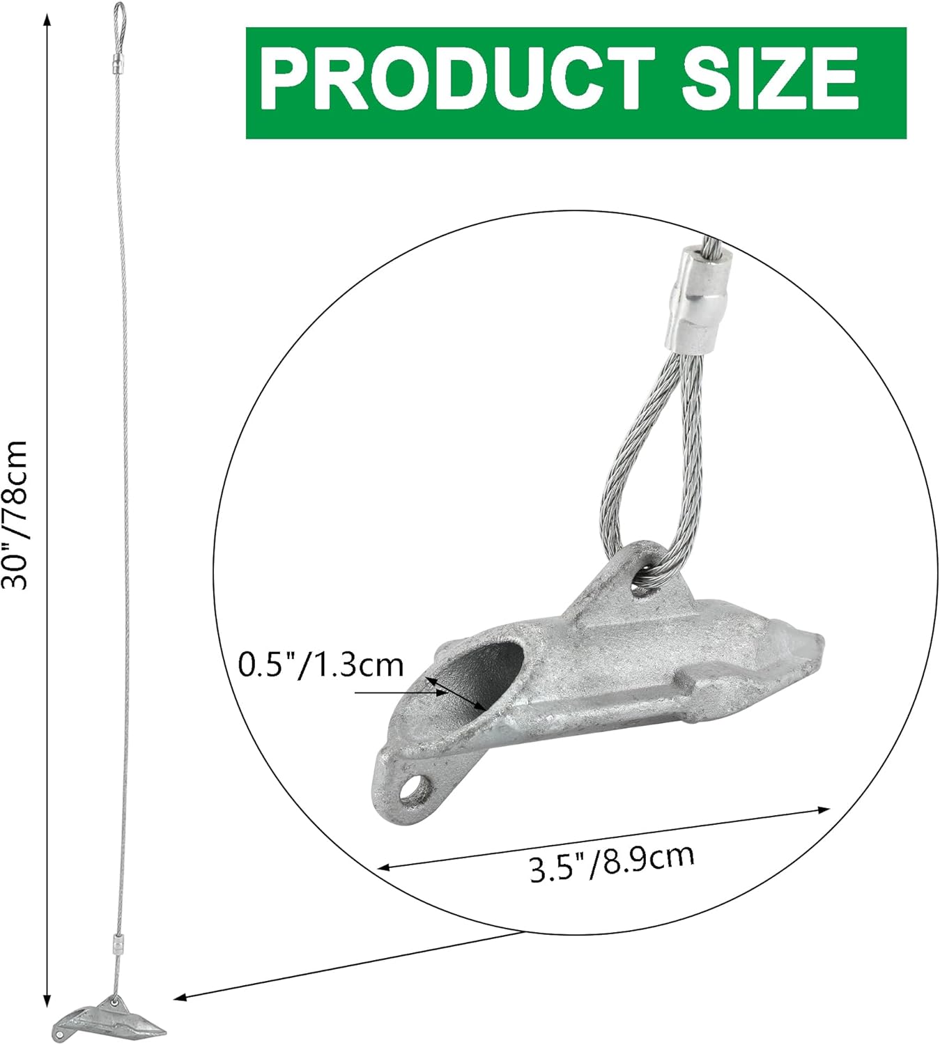 (6 Pack) Drive-In Ground Earth Anchors with Rod, 30inch Cable Earth Anchor Heavy Duty for High Winds, Easy Hook Anchor for Fixing Shed, Carports, Tent, Swing Set, Greenhouse, Gazebo.