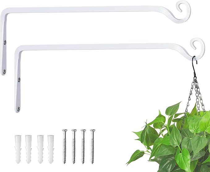 Kingsyard 2-Pack Wall Plant Hanger Outdoor - Heavy Duty Metal Hanging Bracket Hooks for Hanging Plant Bird Feeders Lanterns Wind Chimes Outdoor & Indoor, 15-Inch/White