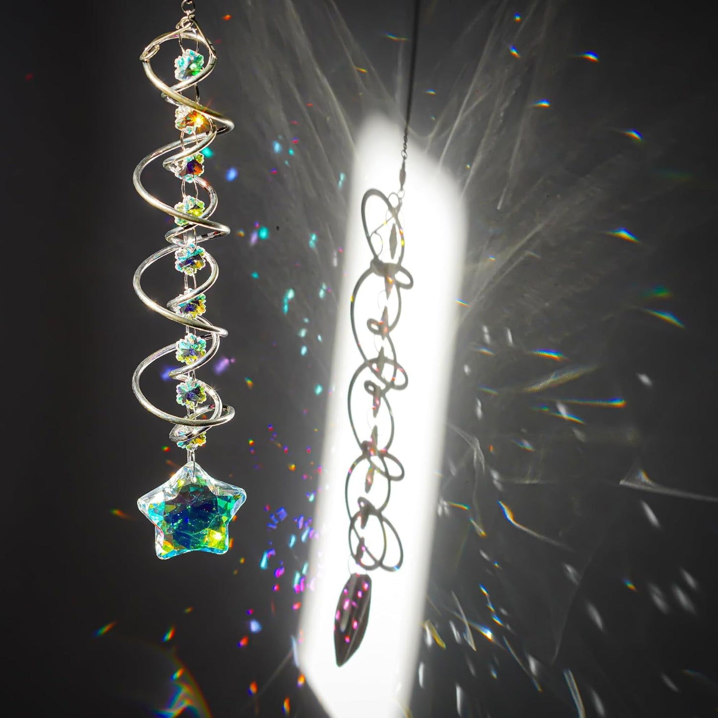 H&D HYALINE & DORA 21inch Crystal Suncatcher for Window Hanging Double-Spiral Design Gazing Ball Spiral Tail Wind Spinners Sun Catchers Rainbow Maker Indoor Outdoor Christmas Decoration