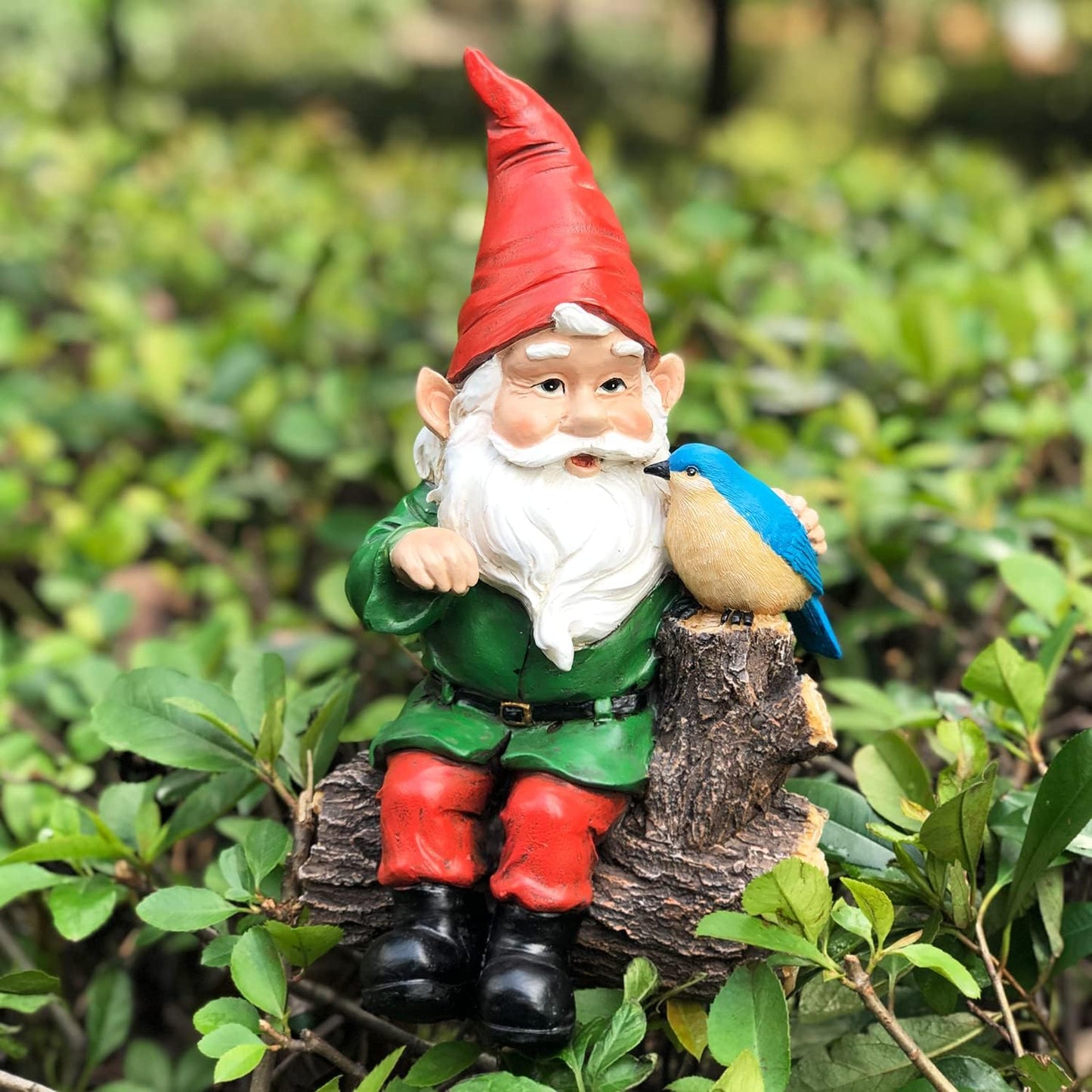 DUSVALLY Garden Gnome Statue, Outdoor Decoration Statues Vivid Statue Statuary Garden Sculptures Yard Décor, Gnome and Bird