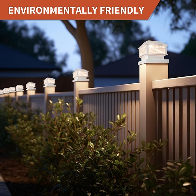 4 Packs Solar Post Cap Lights White Fence Deck Post Light Solar Powered Fit 3.5x3.5 4x4 5x5 Wooden Posts Outdoor Waterproof