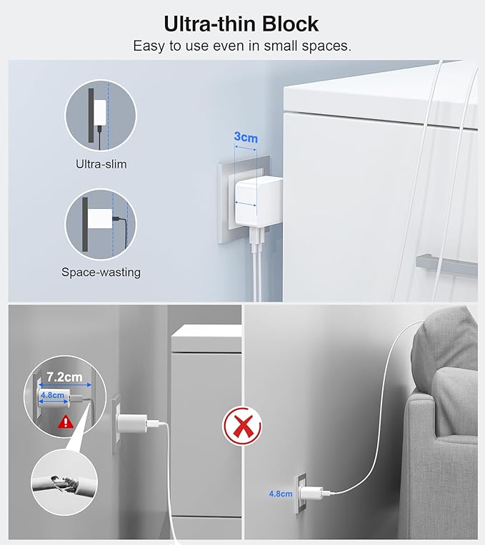 USB C Charger Block Thin Flat 40W 4-Port Wall Charger 2-Pack Type C Fast Charger Cube, PD&QC Wall Plug Power Adapter Compatible for iPhone 16/16 Pro/15/15 Pro/14/13, iPad, Airpods, iwatch, Samsung