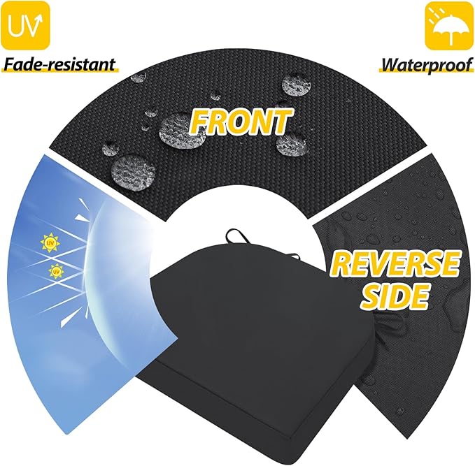 AAAAAcessories Outdoor Seat Cushions for Chairs, Waterproof, Fade-Resistant Patio Furniture Replacement Cushions, 17" x 16" x 2", Set of 4, Black