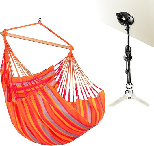 LA SIESTA® - XL King Domingo Hammock Swing Chair & CasaMount - Weather & Tear Resistant Hanging Chair - Outdoor Indoor Hammock Chair w/Suspension Kit for Walls Ceilings Square Beams - Toucan