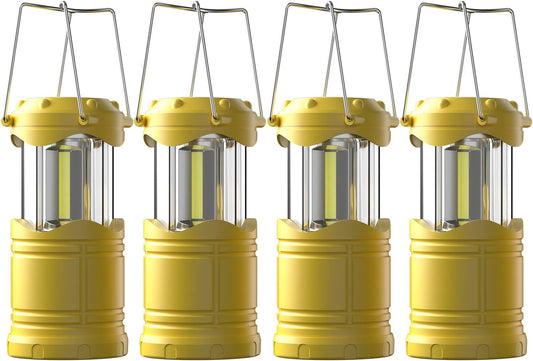 Lichamp LED Camping Lantern, 4 Pack Battery Powered Flashlight for Power Outages, Portable Collapsible Hanging Light Essential for Home, Outdoor, Emergency Lamp Survival Kit Gear for Hurricane, Yellow