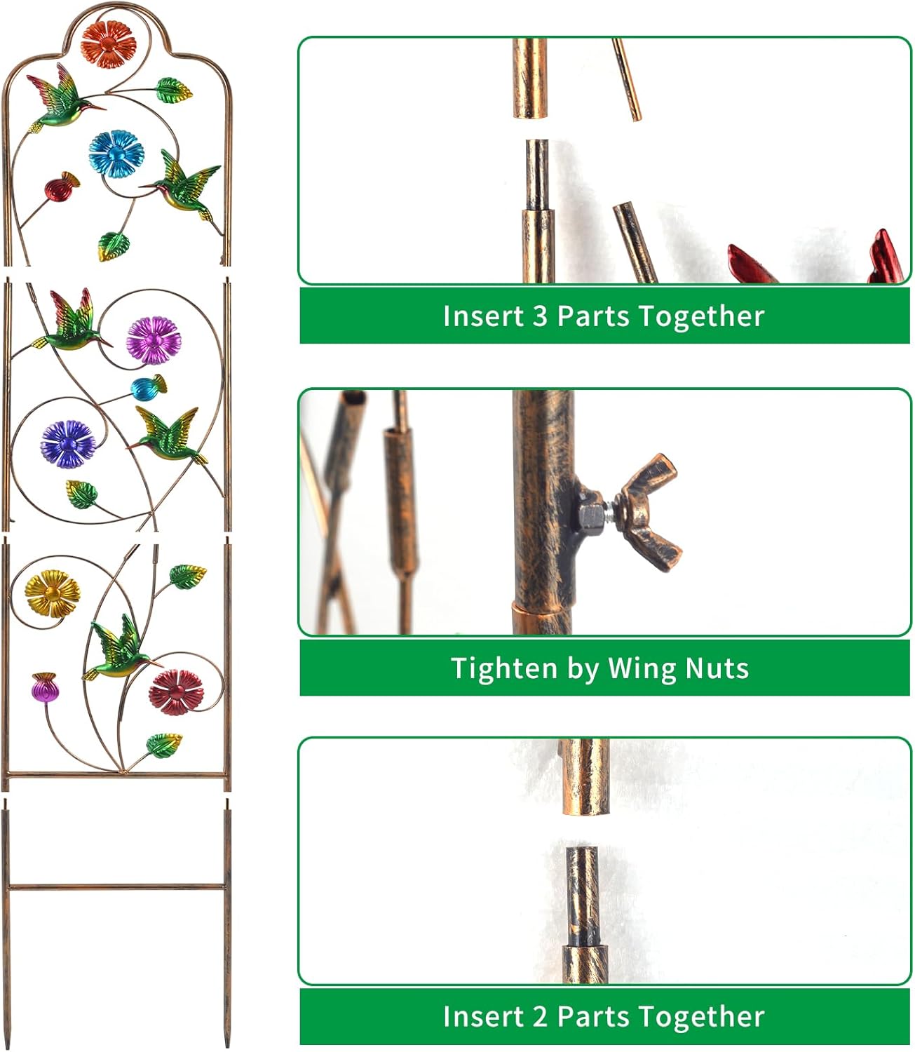 2-Pack Metal-Garden-Trellis Plant-Support-Trellises Outdoor-Decoration Arched-Fence-Trellis - for Climbing Plants Patio Lawn Yard Backyard Wall Brackets 60'' H x 12'' W Hummingbird