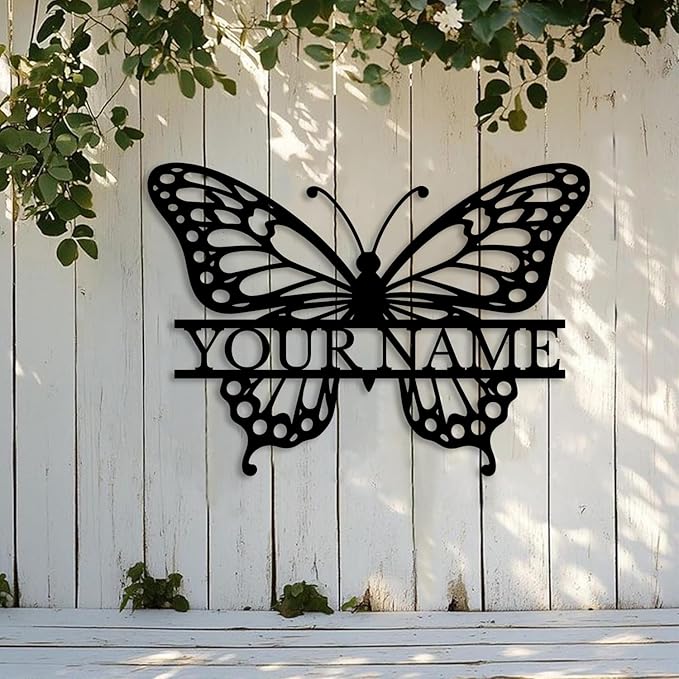 Custom Butterfly Metal Sign,Personalized Butterfly House Number Signs,Personalized Gardener Name Sign,Garden Patio Wall Decor (Style-1)