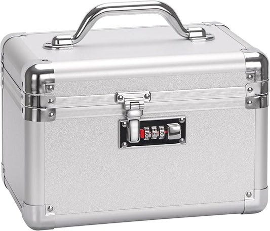 Combination Lock Box - 10.2x6.8x6.9 Inch - Security Lock Boxes for Medicine, Locking Storage Box for Personal Items Passports and Documents, Lockable Lockbox for Office Business, Silver