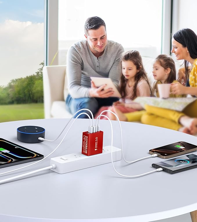 USB C Wall Charger Block, 2Pack 50W USB C Charger 5-Port PD Fast Charging Blocks,QC 3.0 USB A Multiport Plug,Type C Power Adapter Brick Cube for iPhone 16/15/14/13/Pro,Samsung,for Switch/Pixel（Red