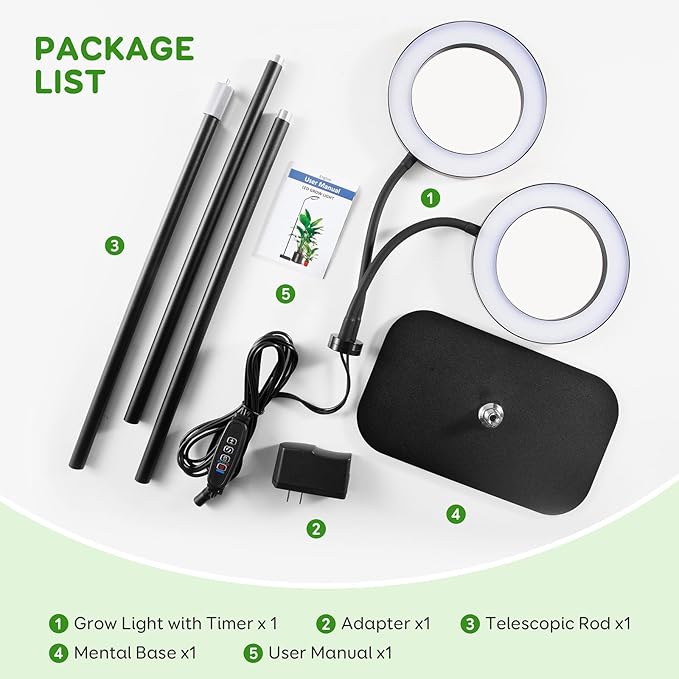 2 Head Grow Light for Indoor Plants,Full Spectrum LED Halo Plant Lights with Stand, Floor Standing Growing Lamp with Adjustable Height,Auto Timer,Dimmable Brightness for Tall Large Plant