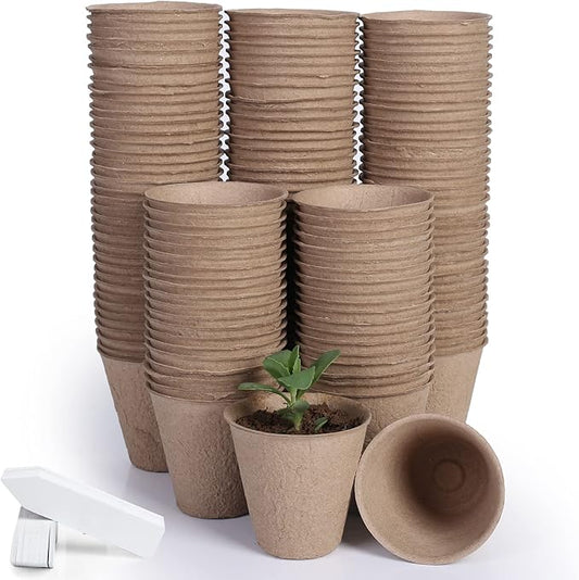 JERIA 150-Pack 3.15 Inch Peat Pots for Seedling with 150 Pcs Plant Labels,Outdoor Garden Germination Nursery Pots,Biodegradable Seed Starter Pots Kits