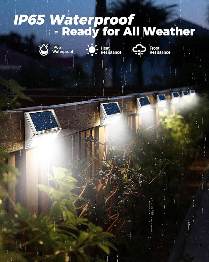 Vighrep 12-Pack Solar Motion Lights - Outdoor, Brushed Nickel, Bright Cold White, Waterproof LED Fence Lights Wireless for Wall, Yard, Steps, Stairs, Garden