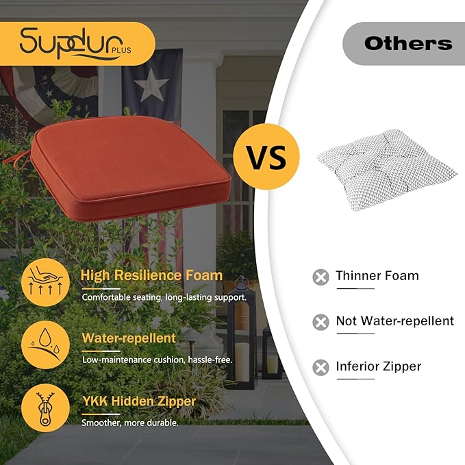 Outdoor Sunbrella Round Corner Seat Cushion, 17"x16"x2", Set of 4, Non Slip Seat Cushion Pads with Removable Cover for Patio Furniture, Garden Yard Lawn, Spectrum Grenadine