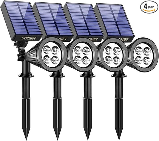 URPOWER Solar Lights Outdoor, 2-in-1 Waterproof Adjustable Solar Spotlights Outdoor Wall Light, Dusk-to-Dawn Solar Powered Landscape Lights for Backyard/Garden/Pathway/Pool/Porch (4Pack, Cool White)