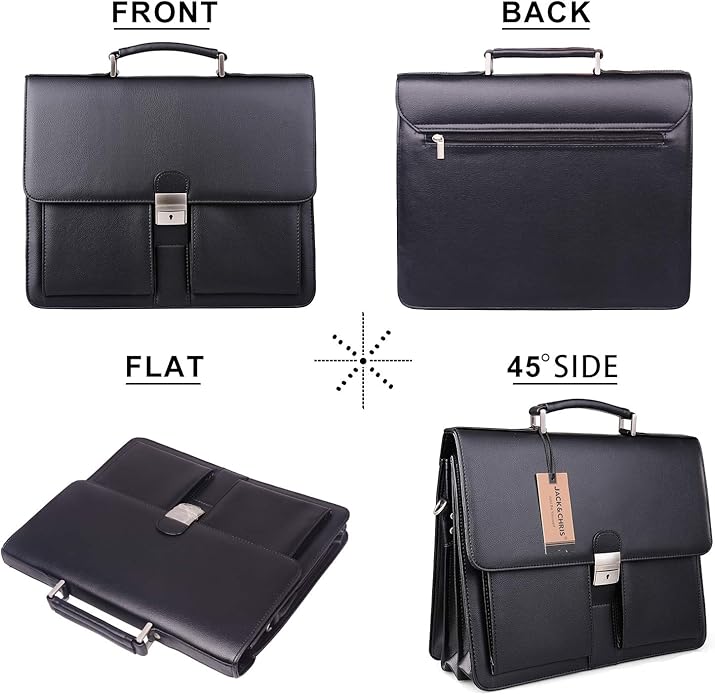 Jack&Chris Mens New PU Leather Attache Briefcase Traditional Messenger Lawyer Bag, MBYX015