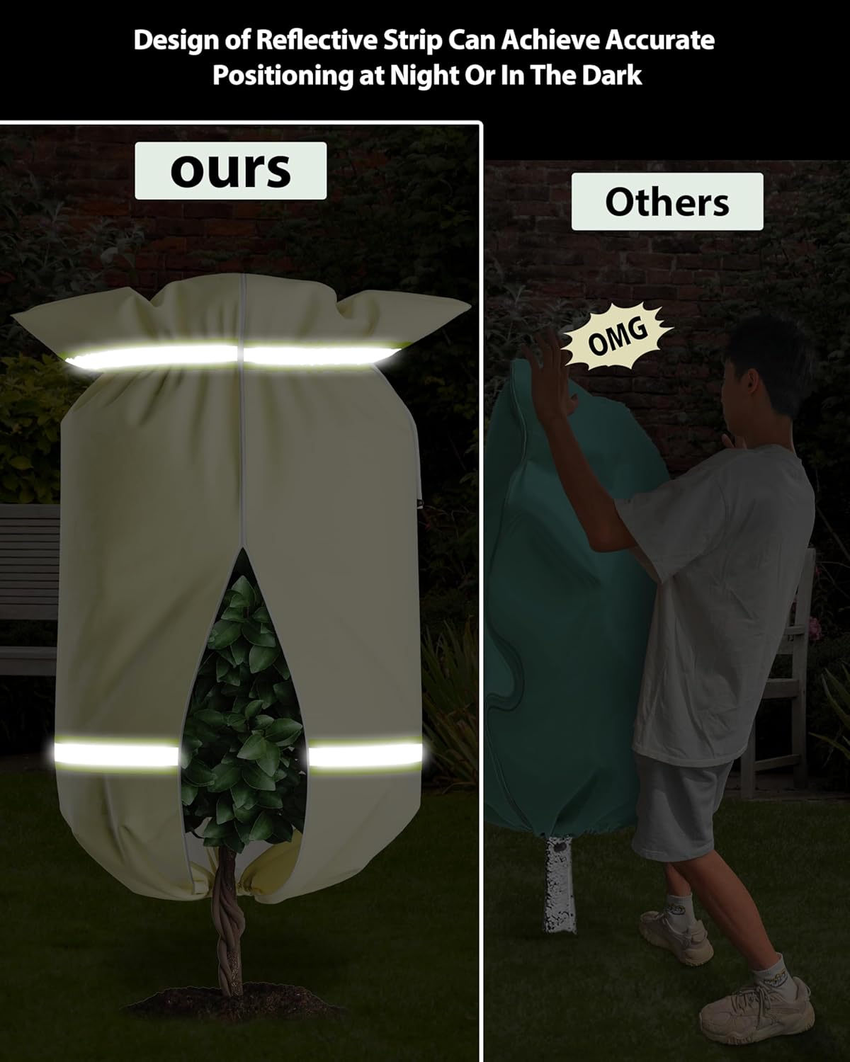 Plant Cover Freeze Protection, 2 Packs 47"x72" 3 oz/yd² Thicken with Reflective Strip Frost Cloth Blankets for Trees Drawstring Bag Reusable with Zipper for Potted Winter Cold Weather Garden