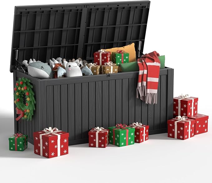 182 Gallon Deck Box Waterproof, UV Resistant Resin Outdoor Storage Box with Hydraulic Rod, Lockable Design and Enhanced Durability for Patio, Garden, and Poolside Use