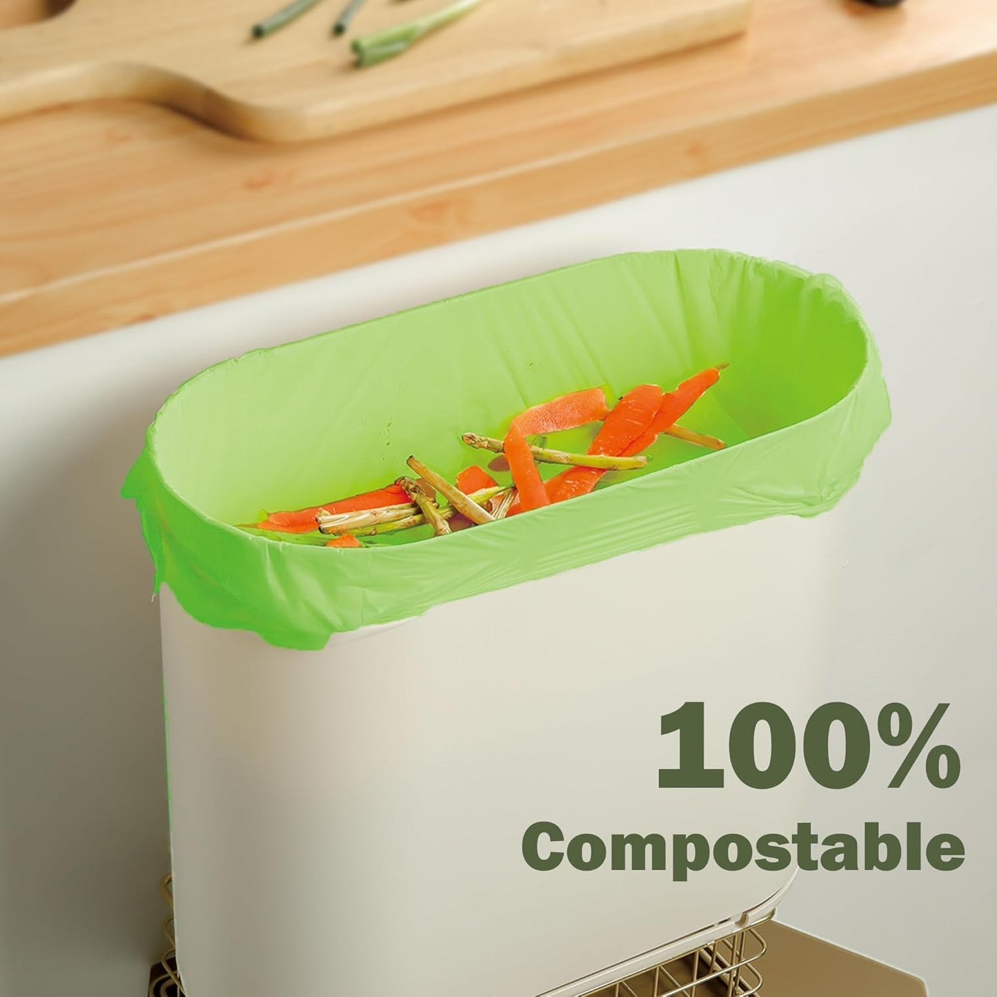 Compostable Trash Bags, 2.6 Gallon, 100 Count, 100% Compost Waste Bags for Kitchen Bathroom Office, Small Countertop Bin Compost Bags, US BPI and Europe OK Compost Home Certified