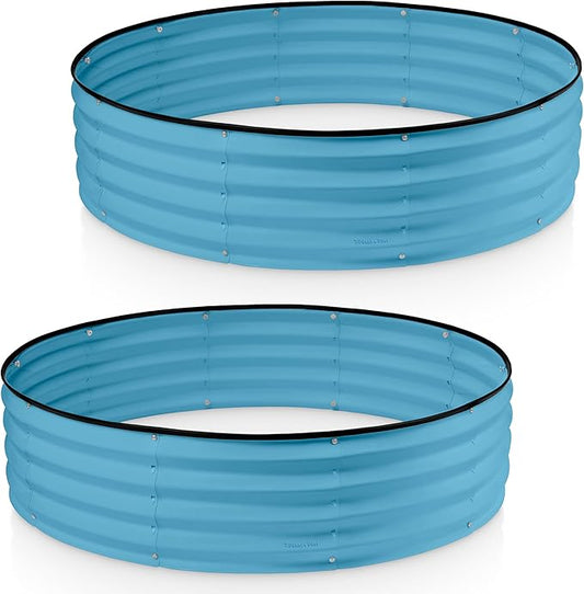 Round Galvanized Raised Garden Bed // 4×4×1 ft (2-Pack) Galvanized Raised Garden Beds Outdoor for Gardening, Vegetables, Flowers // Patented Tool-Free Design Round Planter (Teal)