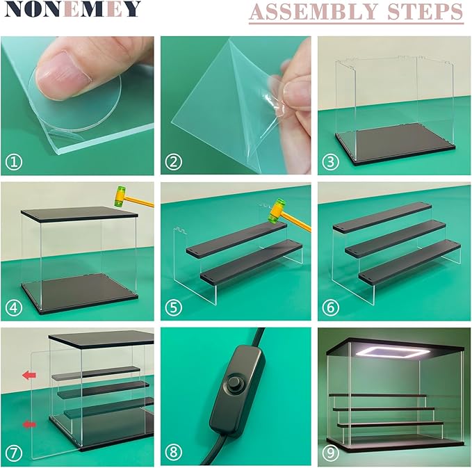 NONEMEY Clear Acrylic Display Case Stand with LED Light 2/3/4/5/6 Tier Storage Box Showcase Dustproof Organizer Box for Collectibles (6 Tiers 19.6 * 12.5 * 16.5inch)