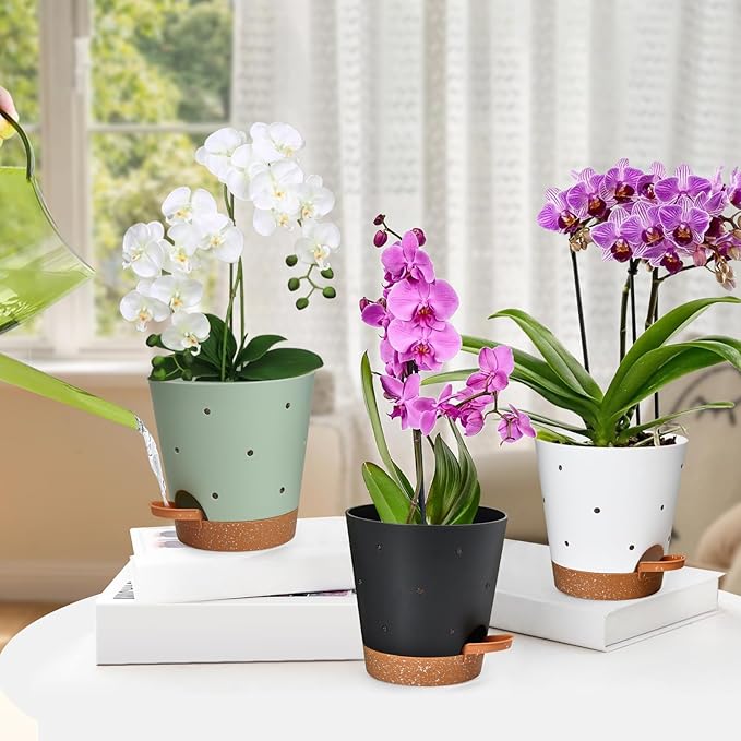 Orchid Pots with Holes, 6 Inch Self Watering Orchid Pot 3 Pack Plastic Plant Pots for Orchid, Flower (Multicolor)