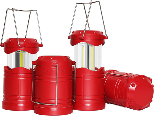 Lichamp LED Camping Lantern, 4 Pack Battery Powered Flashlight for Power Outages, Portable Collapsible Hanging Light Essential for Home, Outdoor, Emergency Lamp Survival Kit Gear for Hurricane, Red