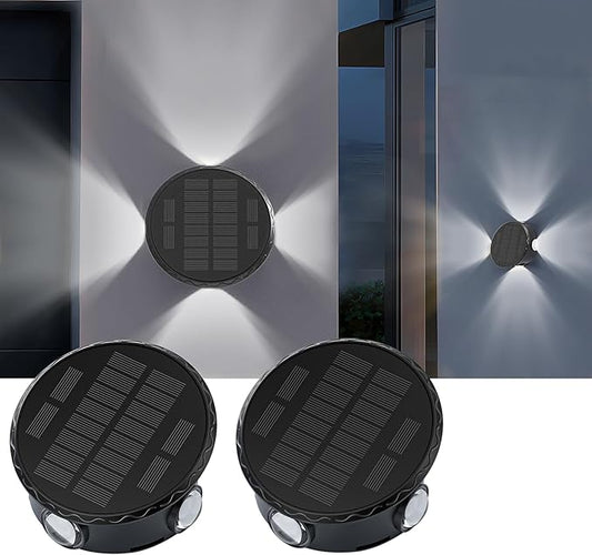 Outdoor Wall Lights - 4 LED Solar Lights for Outside - IP65 Waterproof-RGB Multicolor - Auto On/Off - 1200mAh Battery, Use on The Fence, Patio, Yard, Garden, Porch&More 2 Pack (White Color)