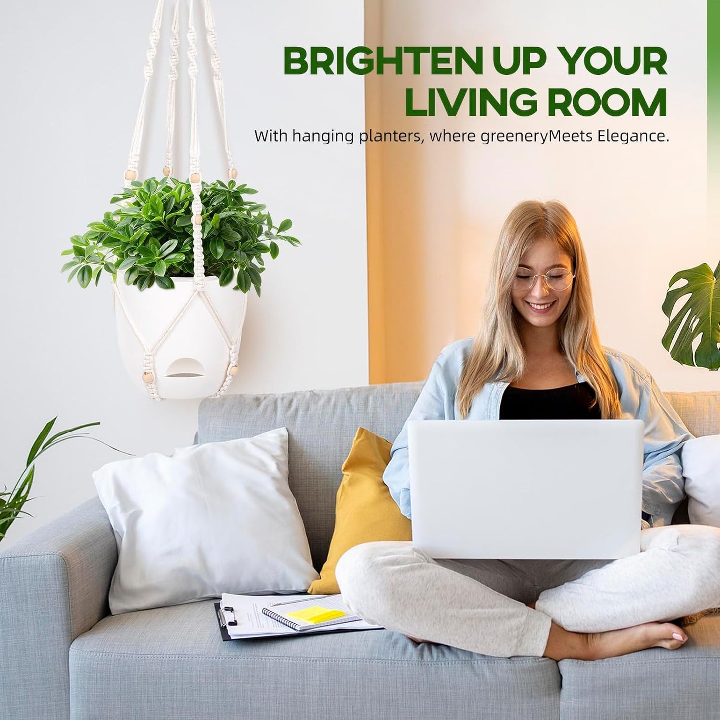 2-Pack 5.7-Inch Self-Watering Hanging Planters for Indoor & Outdoor Plants,34Inch Macrame Hanger Plant Pots Indoor with Drainage,Small Hanging Planters & Baskets,With Two Sets of Hooks（Pure white）