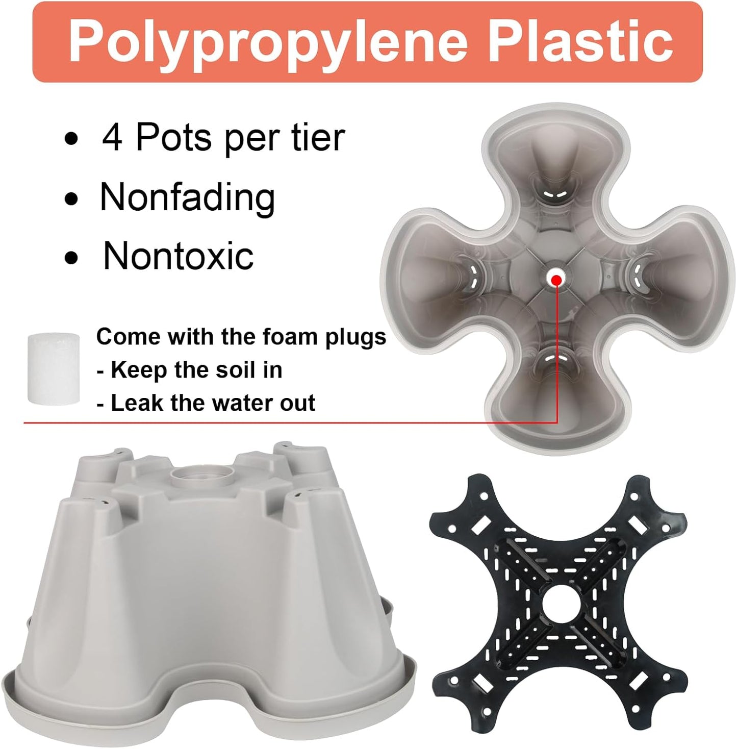 DUNCHATY Stackable Planter with Removable Wheels and Tools, Garden Planting Tower Planters, Indoor Outdoor Gardening Pots - 7 Tier Vertical Garden Planter