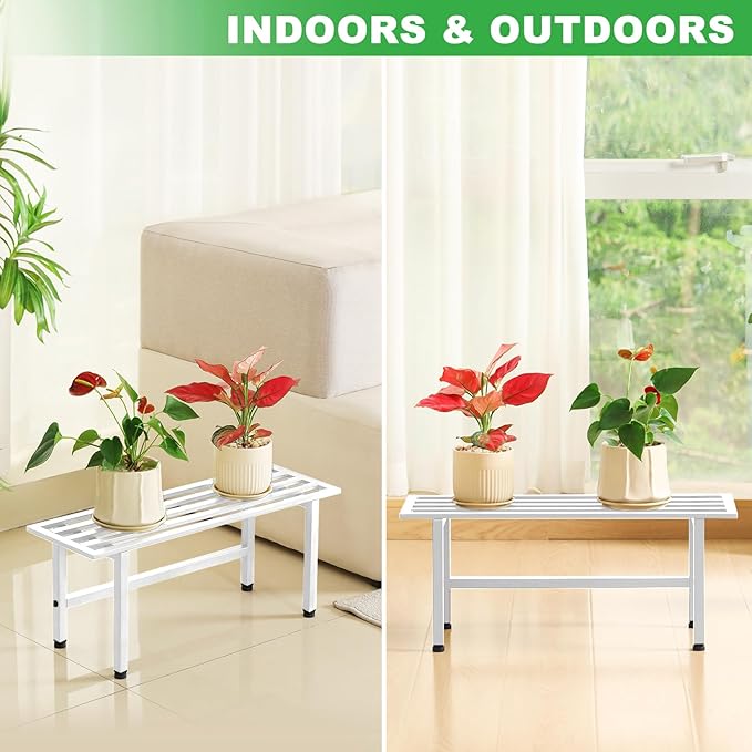 2 Pack Metal Plant Stand Outdoor Plant Shelf Indoor,1 Tier Heavy Duty Plant Stands for Multiple Plants,26" L x 10.12" H x 8.75" W,White