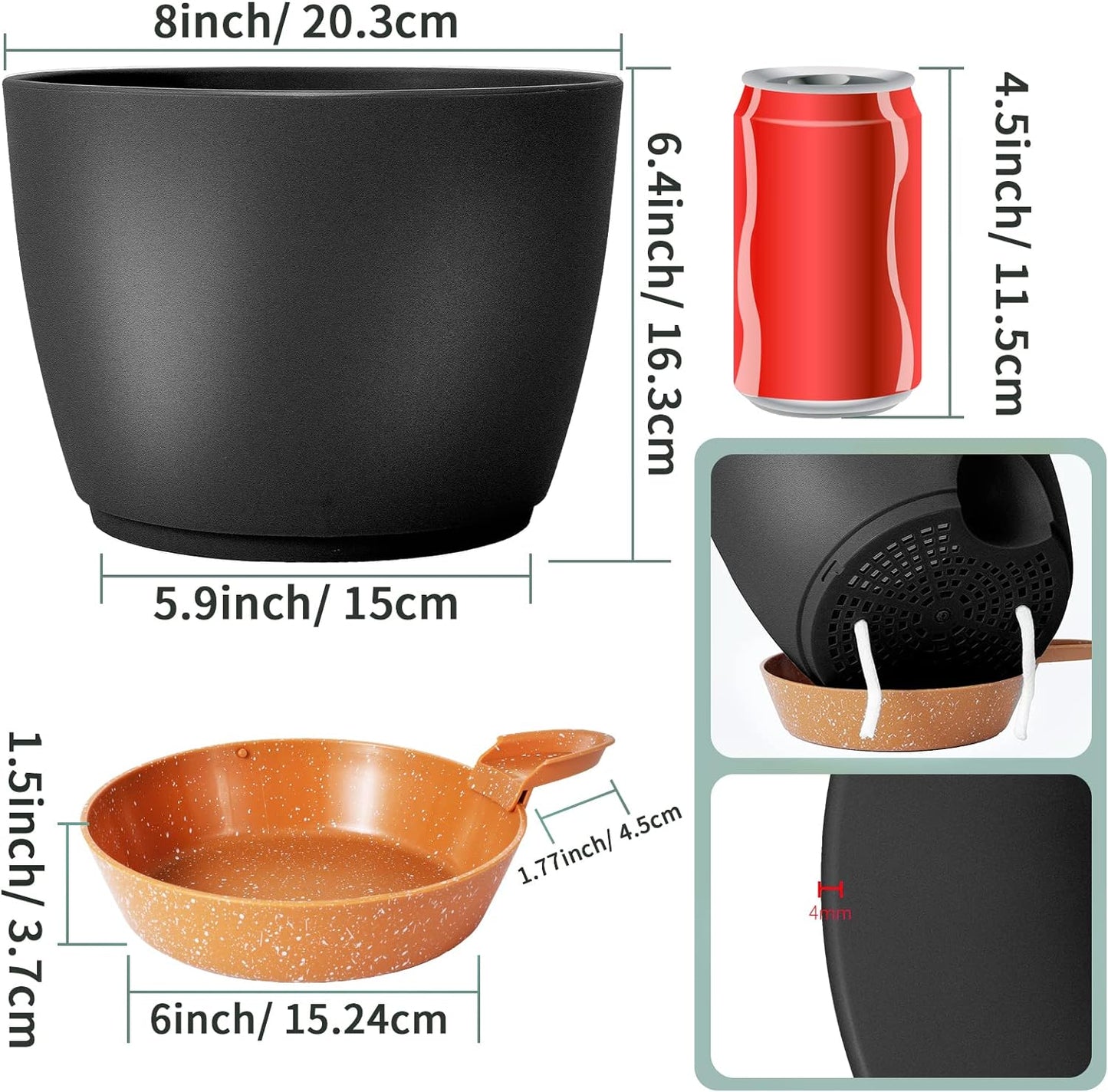 GARDIFE Plant Pots Set of 2 Pack 8 inch,Planters for Indoor Plants with Drainage Holes, Modern Decorative Flower Pots for All House Plants, Flowers, Black&Brown