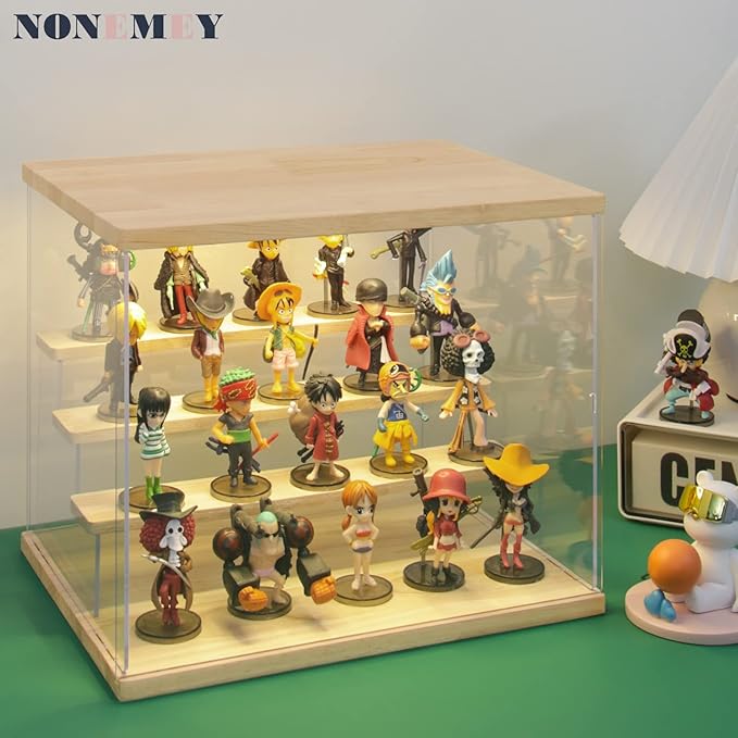 NONEMEY Clear Acrylic Display Case with Light ,3/4/5/6 Tier Multiple Color Lights via Remote Control Dustproof Display Box for Collectibles Figures Mini Toys (4Tier 12.4*9.6*10.4inch)