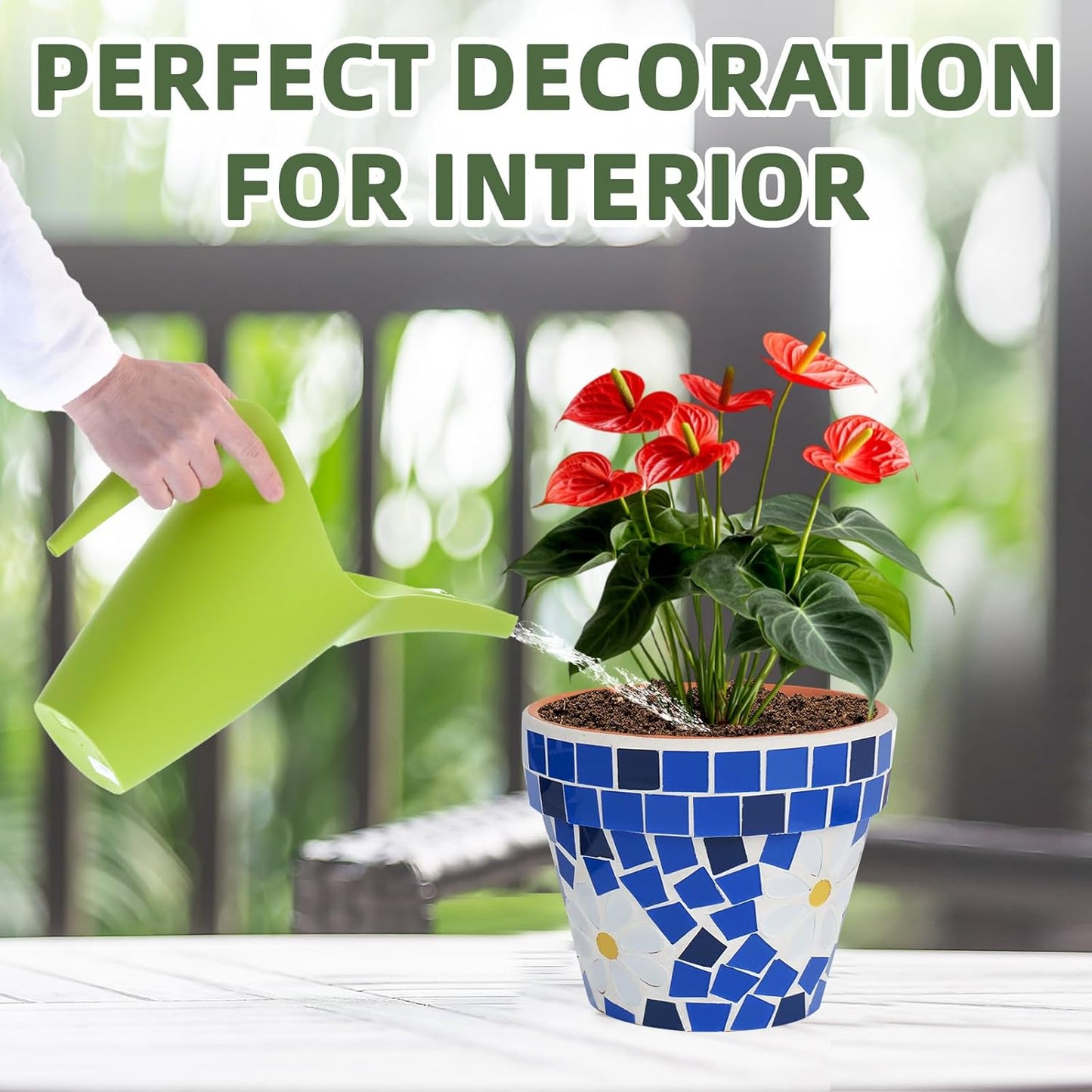 VOREEN Mosaic & Terracotta Plant Pots, 2 Pack Handmade Flower Pots with Drainage, Decorative Daisy Style Planters for Indoor Outdoor Plants, Home & Garden Decor, Gift for Mom Wife Friend