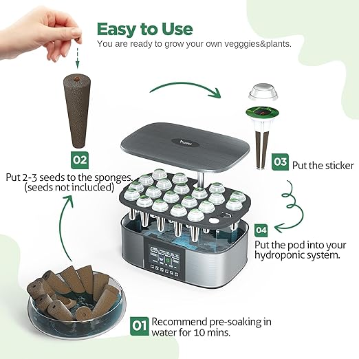 LETPOT 200 Pcs Seed Pod Kits, Replacement Root Growth Sponges Seed Pods, Seed Starter Sponges Kit for Hydroponic Indoor Garden System with 100 Sponges, 100 Stickers