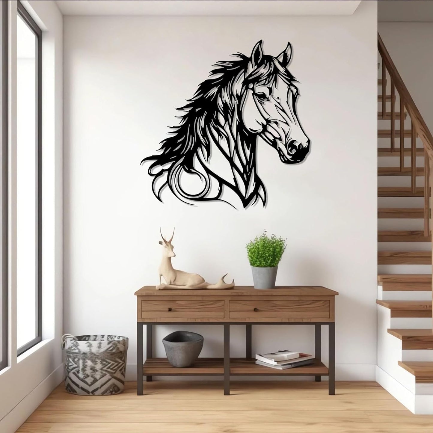 Metal Horse Head Wall Decor, Metal Horse Wall Art, Animal Head Wall Decor, Wildlife Wall Art, Horse Silhouette Art, Hunting Art Wall Hanging (White, 19"x19"/47x47cm)
