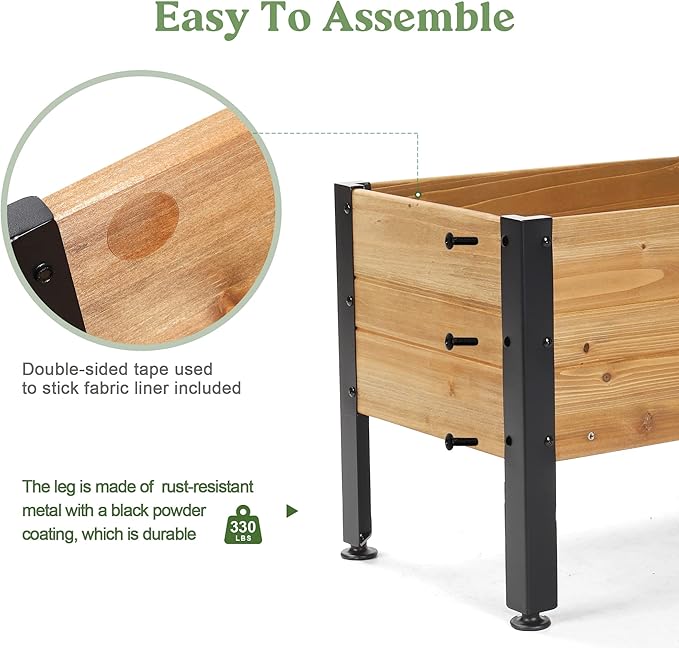 Wood Rectangular Garden Planter Box Raised Garden Bed Outdoor,Planters for Outdoor Plants 37x13x15in Elevated Planter Box for Herbs Vegetables Flowers Great for Patio Deck Balcony